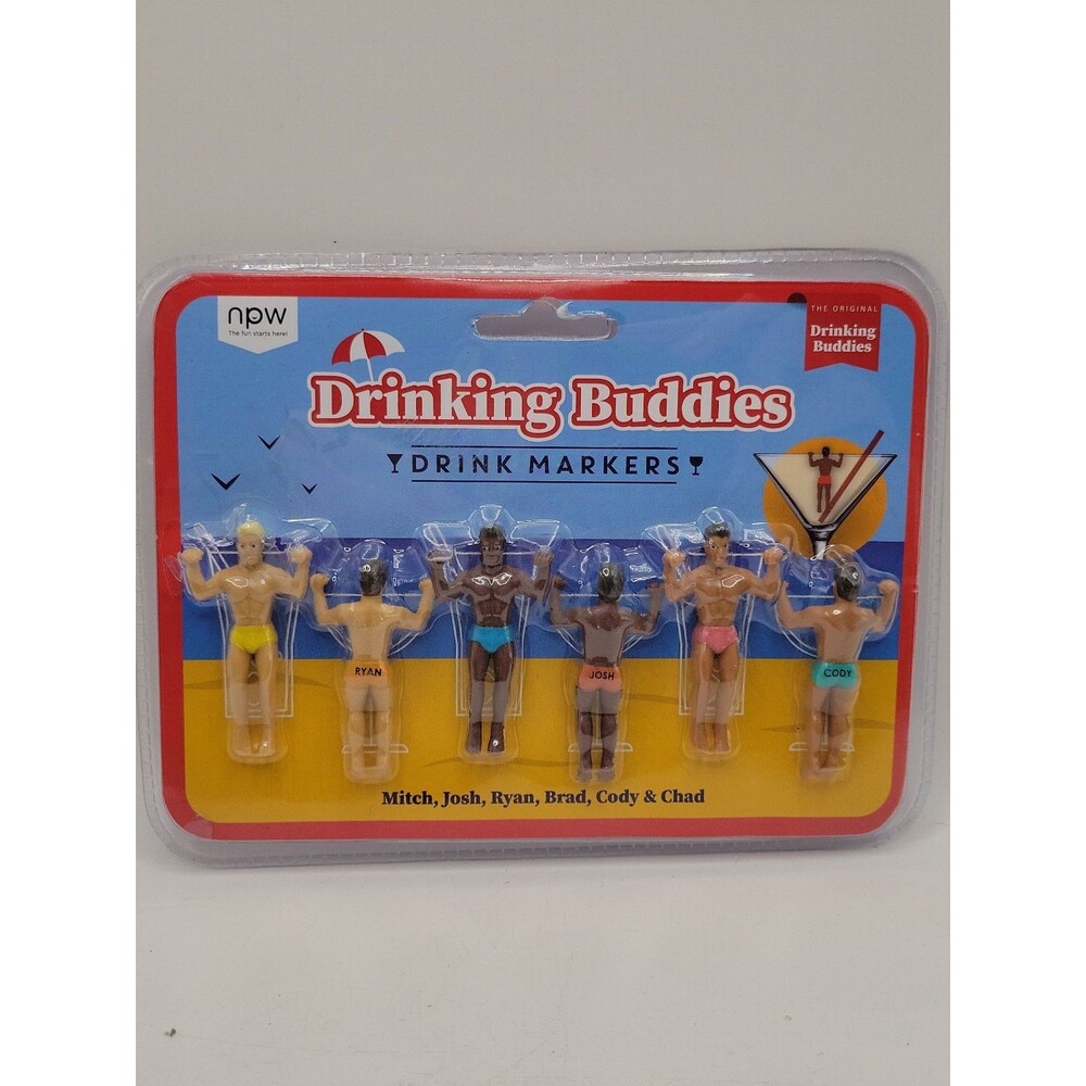 The Original Drinking Buddies NPW Drink Markers Set of 6 Muscle Men NEW SEALED